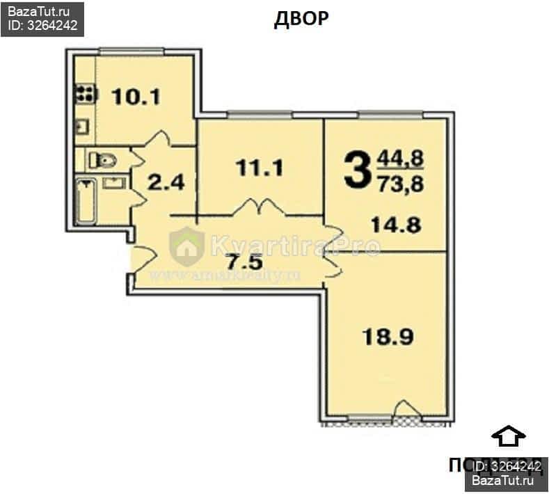 План трехкомнатной квартиры в серии п 44